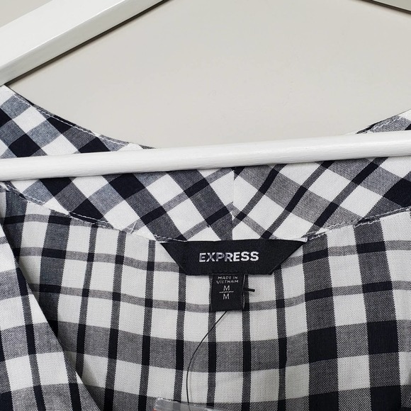 EXPRESS | NWT Plaid Button Down Tie Front Top | M - Picture 3 of 5